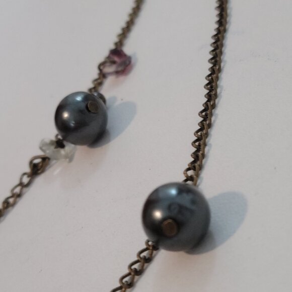 Vintage Genuine Flapper Faux Black Grey Pearls Stations and Crystal Iridescent - Picture 4 of 10